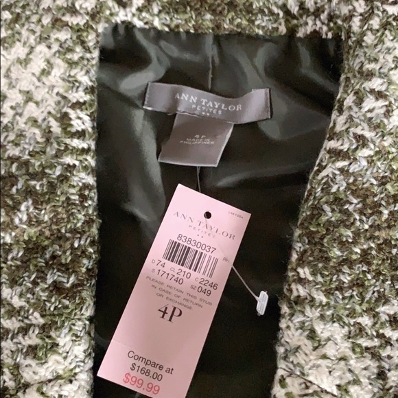 Ann TAYLOR PETITES Green/Off White Tweed Coat - Picture 12 of 16